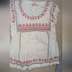 ANTHROPOLOGIE VANESSA VIRGINIA White Embroidered BEADED  Women’s Top BLOUSE L